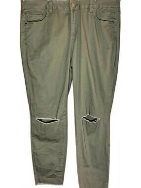 Lane Bryant Khaki Green Mid Rise Distressed Skinny Jeans Size 18 Cotton Spandex
